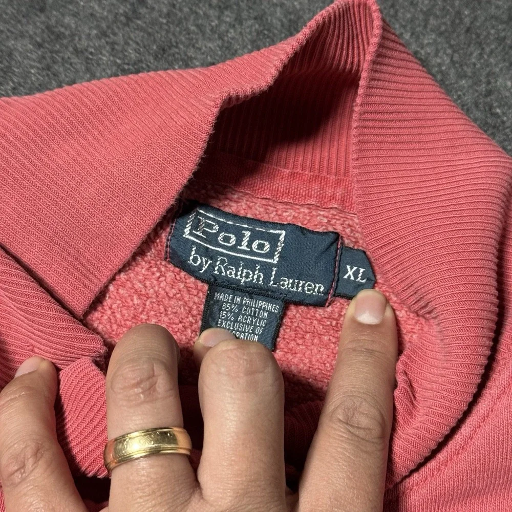 VTG 90s Polo Ralph Lauren 1/4 Button‎ Pullover Faded Red Size XL Grunge Preppy